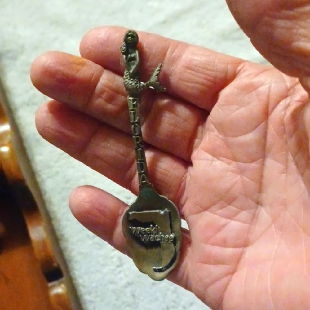 Vintage Florida Souvenir Spoon Set of 11 with Hanging Display Rack Busch Garden